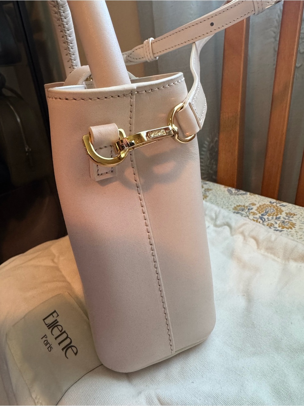 Elleme Cream Top-Handle Leather handbag with Gold Accent - Picture 7 of 16